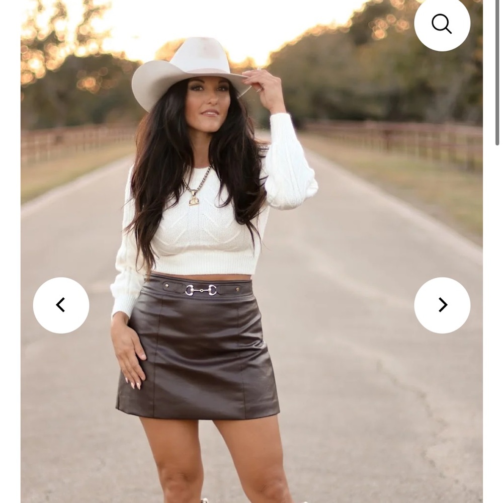 Elegant Brown Faux Leather Mini Skirt